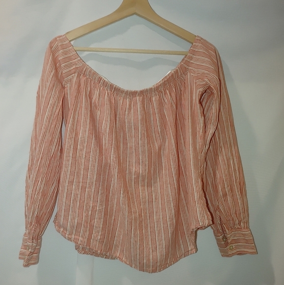 Free People Hello There Off the Shoulder Button From Long Sleeve Stripe Bow S - Picture 3 of 9